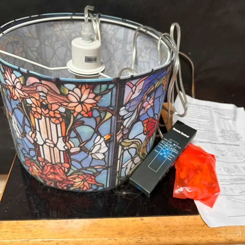 Butterfly Stained Glass Lamp, Art Nouveau Lighting Hanging Drum Lamp Light